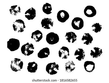Vektorschwarz-weißes Set mit Farbspritzer, Blenden und Pinselstrich Grunge strukturierte Elemente Design Hintergrund.
