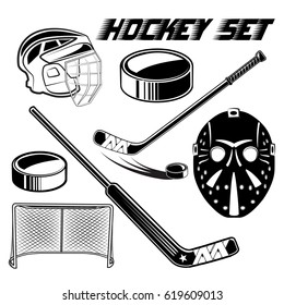Vector black and white set objects game hockey design advertising web print on a white background