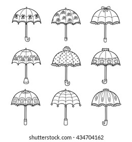 Vector black and white set of umbrellas