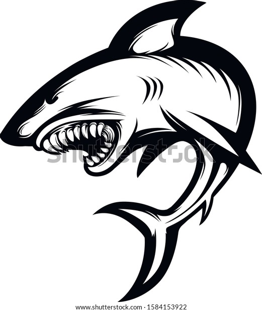 Vector Black White Shark Illustration Stock Vector (Royalty Free ...
