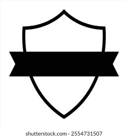 Vector Black and White Shield with Ribbon Banner for Logo Design, Emblem, Badge, or Heraldry Crest, Ideal for Branding and Identity Projects.