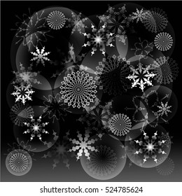 Vector black and white shiny christmas background with snowflakes