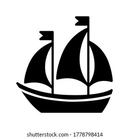 Vector black and white ship icon in flat style. Suitable for decor on the theme of vacation, summer, travel.