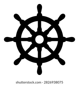 Vector Black and White Ship Steering Wheel