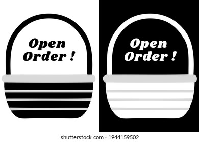 Vector Black and White Sign, Shopping Basket, Open Order
