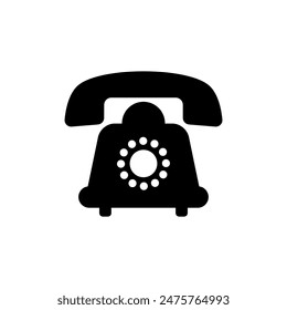 Vector black and white silhouette of antique retro telephone