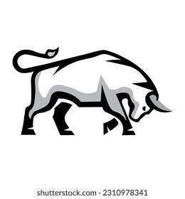 Vector black and white silhouette of a bull on a white background