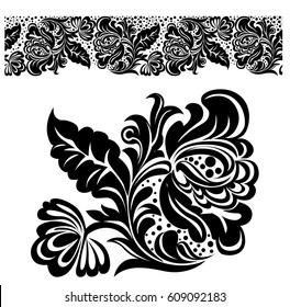 Vector black and white silhouette drawing, design element for printing, wedding and other decor in classic retro style