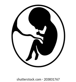 vector black and white silhouette of an embryo in the womb with the umbilical cord