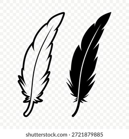 Vector Iconos de plumas mullidas de silueta en blanco y negro. Primer plano de la pluma de la silueta, aislado. Flamingo, Ángel, Plantilla de diseño de plumas de pájaro. Concepto de ligereza y libertad
