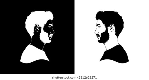 silueta vectorial del icono del hombre blanco y negro con barba