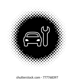 Icono de la silueta blanca y negra vectorial del servicio de reparación de automóviles