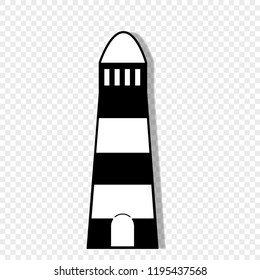 Vector black and white silhouette illustration of light house icon isolated on transparent background.