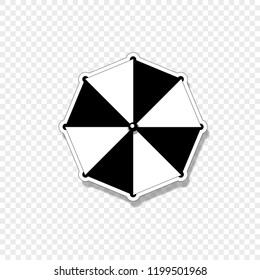 Vector black and white silhouette illustration of beach striped umbrella top view icon isolated on transparent background.