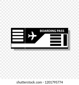 Vector black and white silhouette illustration of boarding pass ticket icon isolated on transparent background.