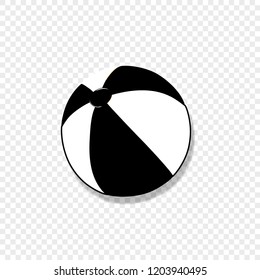 Vector black and white silhouette illustration of beach striped ball icon isolated on transparent background.