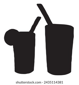 Vector black and white silhouette ready to print: glass of drinks set