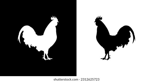 vector black and white silhouette of a rooster