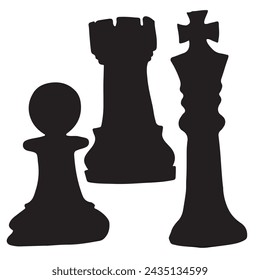 Vector black and white silhouette set ready to print: chess game figoures: king, rook and pawn