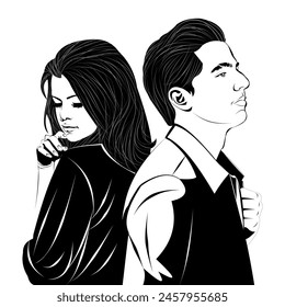 vector black and white silhouette of a young couple in a relationship