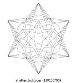 vector black and white simple christmas mandala - hexagram star shape - adult coloring book page
