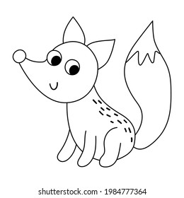Vector black and white sitting and smiling fox. Funny woodland animal line icon. Cute forest outline illustration for kids isolated on white background. 
