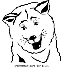 vector black and white sketch closeup portrait of a Akita Inu Japanese Dog breed