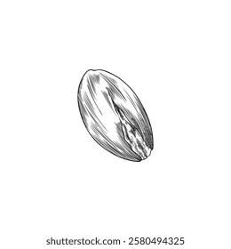 Vector black and white sketch of cracked argan fruit on isolated background. Hand drawn illustration. Vintage engraved style. Natural organic product. Argan oil.