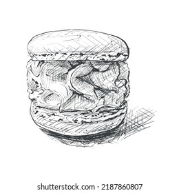 Vektorschwarz-weiße Skizze, die süße cremige süße Cupcakes illustriert
