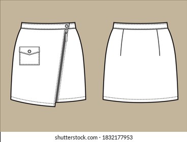 Vector Black And White Sketch Of Leather Mini Skirt. Clothes In Byker Style.