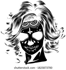 Vector Black and White Skull Candy Girl Illustration