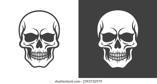 Vector Black and White Skull con Set Isolated. Skulls Collection with Outline, Cut Out Style in Front View. Hand Drawn Skull Head Design Template