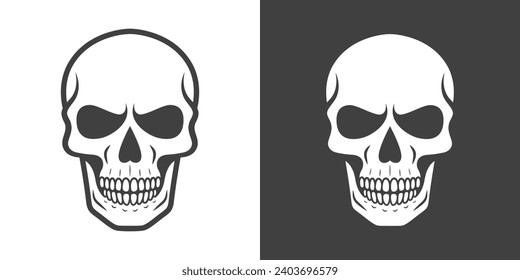 Vector Black and White Skull Icon Set Closeup Isolated. Skulls Collection with Outline, Cut Out Style in Front View. Hand Drawn Skull Head Design Template