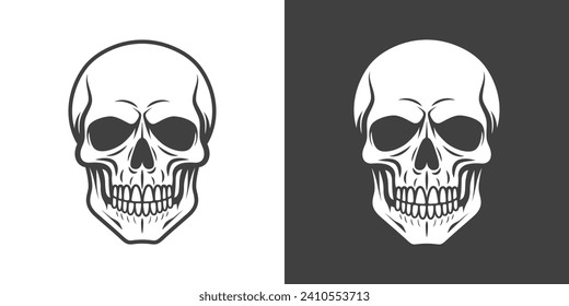 Vector Black and White Skull Icon Set Closeup Isolated. Skulls Collection with Outline, Cut Out Style in Front View. Hand Drawn Skull Head Design Template