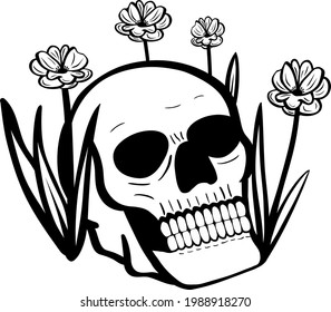 Vector black and white skull illustration