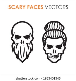 Vector black and white skull tattoo. 