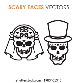 Vector black and white skull tattoo. 