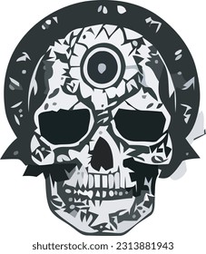 vector black and white skull with tattoo on its face