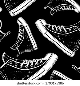 Vector Black and White Sneakers Seamless Pattern