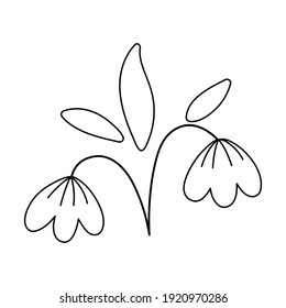 Vector black and white snowdrops icon. First blooming plants outline illustration or coloring page. Floral clip art. Cute line spring flowers isolated on white background