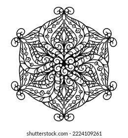Vector black and white snowflake mandala motif