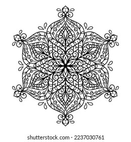 Vector black and white snowflake mandala motif