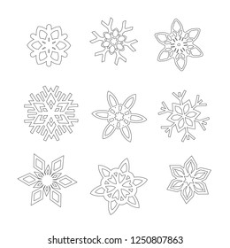Vector black and white snowflakes on a white background