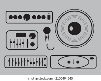 Vector black and white sound system and equipment suitable for product design, icons and logos

