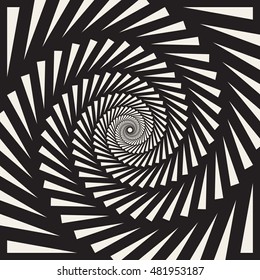 Vector Black and White Spiral Triangles Swirl Abstract Optical Illusion. Abstract Geometric Background Design