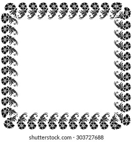 vector Black and white square pattern with flowers, corner frame with floral ornaments