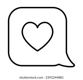 Vector black and white square speech bubble with heart. Cute line messenger conversation illustration. Funny Saint Valentine day coloring page for kids with love message concept
