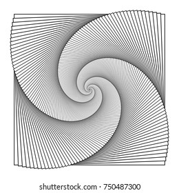 Vector Black and White Square Twirl Graphic Element - Generative Op Art  