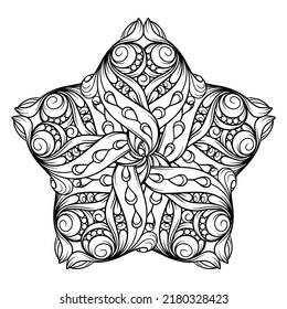 Vector black and white star shape mandala motif