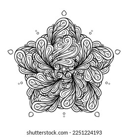 Vector black and white star shape mandala motif